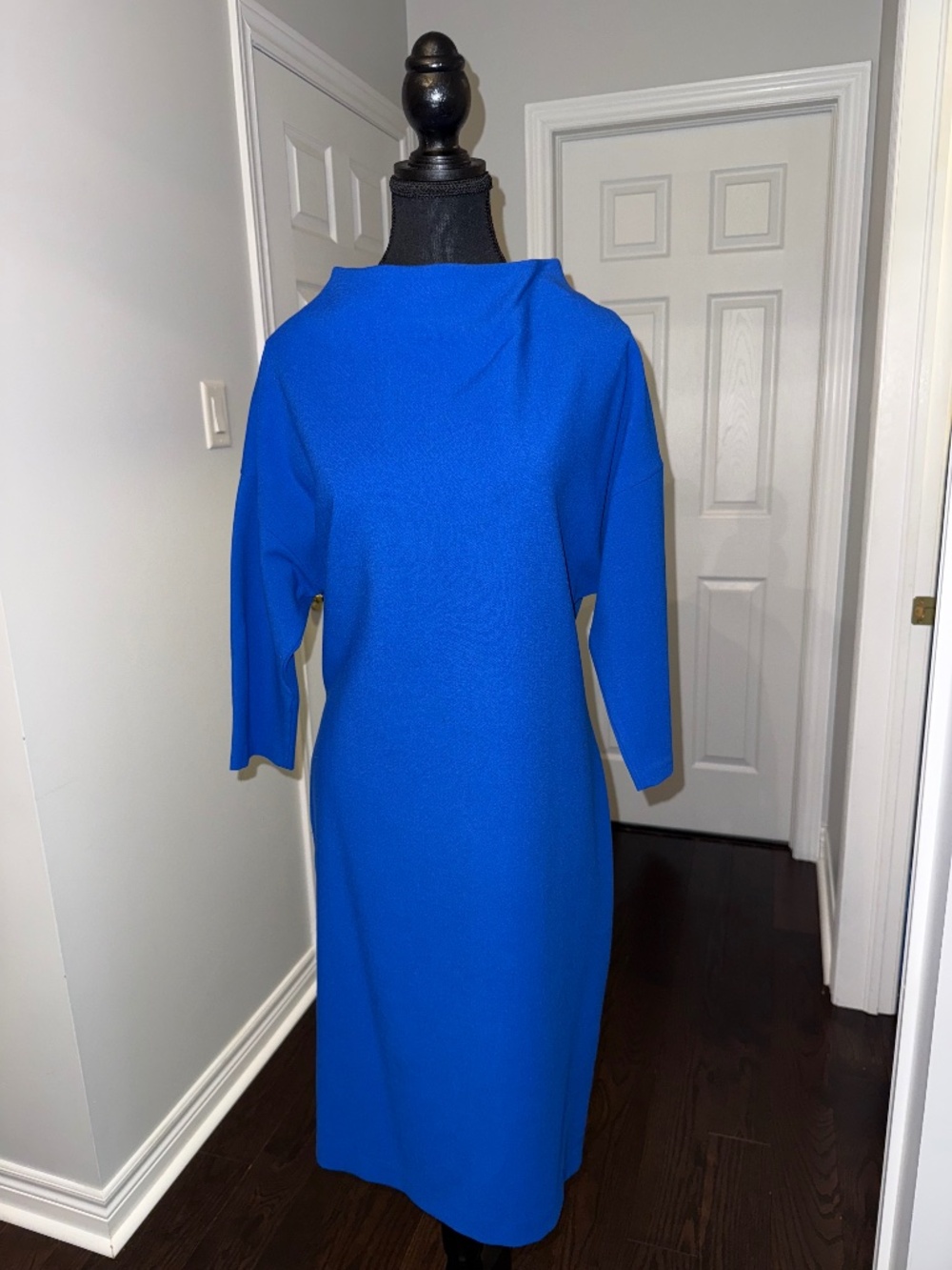 Magia Mody Cobalt Blue Midi Dress Size 50 | Elegant 3/4 Sleeve Shift Dress